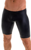 Fitted Pouch Lycra Shorts in Wet Look Black, Front View; Fitted Pouch Lycra Shorts in Wet Look Black, Rear View; Fitted Pouch Lycra Shorts in Wet Look Black, Fr