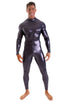 Full Bodysuit Zentai Lycra Spandex Suit for men in Metallic Black Ice, Front View; Full Bodysuit Zentai Lycra Spandex Suit for men in Metallic Black Ice, Rear V