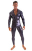 Full Bodysuit Zentai Lycra Spandex Suit for men in Metallic Black Ice, Front View; Full Bodysuit Zentai Lycra Spandex Suit for men in Metallic Black Ice, Rear V