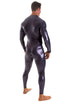 Full Bodysuit Zentai Lycra Spandex Suit for men in Metallic Black Ice, Front View; Full Bodysuit Zentai Lycra Spandex Suit for men in Metallic Black Ice, Rear V