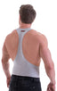 String Tank Gym Tee in Heather Grey cotton-lycra, Front View; String Tank Gym Tee in Heather Grey cotton-lycra, Rear View; Special Order Notice; String Tank Gym