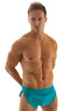 mens sexy swimsuit bikini cover up split shorts in Deep Jade; Swimsuit Cover Up Split Running Shorts in Deep Jade, Rear View; Swimsuit Cover Up Split Running Sh