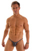 mens micro bikini swimsuit with tiny puckered butt in Black Ice; Micro Pouch - Puckered Back - Rio Bikini in Black Ice, Rear View; Micro Pouch - Puckered Back -