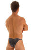 mens micro bikini swimsuit with tiny puckered butt in Black Ice; Micro Pouch - Puckered Back - Rio Bikini in Black Ice, Rear View; Micro Pouch - Puckered Back -