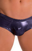 Pouch Enhanced Micro Square Cut Swim Trunks in Ice Karma Nero, Front View; Pouch Enhanced Micro Square Cut Swim Trunks in Ice Karma Nero, Rear View; Pouch Enhan