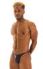 mens sexy swimwear bikini skinz international swimsuit brief in Ice Karma black; Fitted Bikini Bathing Suit in Ice Karma Nero, Rear View; Fitted Bikini Bathing