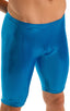 Lycra Bike Length Shorts in Metallic Mystique Ocean, Front View; Lycra Bike Length Shorts in Metallic Mystique Ocean, Rear View; Lycra Bike Length Shorts in Met