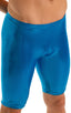 Lycra Bike Length Shorts in Metallic Mystique Ocean, Front View; Lycra Bike Length Shorts in Metallic Mystique Ocean, Rear View; Lycra Bike Length Shorts in Met
