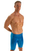 Lycra Bike Length Shorts in Metallic Mystique Ocean, Front View; Lycra Bike Length Shorts in Metallic Mystique Ocean, Rear View; Lycra Bike Length Shorts in Met