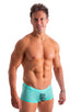 Mens Low Square Cut Swim Trunks in ThinSKINZ Mint 1; Mens Low Square Cut Swim Trunks in ThinSKINZ Mint 2; Mens Low Square Cut Swim Trunks in ThinSKINZ Mint 3; M