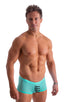 Mens Low Square Cut Swim Trunks in ThinSKINZ Mint 1; Mens Low Square Cut Swim Trunks in ThinSKINZ Mint 2; Mens Low Square Cut Swim Trunks in ThinSKINZ Mint 3; M
