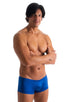 mens swimwear low waist square cut boxer style swimsuit in Imperial Blue; Extreme Low Square Cut Swim Trunks in Imperial Blue 2; Extreme Low Square Cut Swim Tru