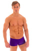 mens swimwear low waist square cut boxer style swimsuit in Royal Purple; Extreme Low Square Cut Swim Trunks in Royal Purple 2; Extreme Low Square Cut Swim Trunk