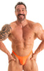Mens Micro Fitted Pouch and Rear Bikini Swimsuit in Blazing Orange 1; Mens Micro Fitted Pouch and Rear Bikini Swimsuit in Blazing Orange 2; Mens Micro Fitted Po