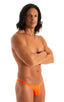 Mens Micro Fitted Pouch and Rear Bikini Swimsuit in Blazing Orange 1; Mens Micro Fitted Pouch and Rear Bikini Swimsuit in Blazing Orange 2; Mens Micro Fitted Po