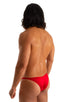 Mens Micro Fitted Pouch and Rear Bikini Swimsuit in Ruby Red 1; Mens Micro Fitted Pouch and Rear Bikini Swimsuit in Ruby Red 2; Mens Micro Fitted Pouch and Rear