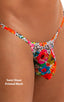 mens extreme micro string bikini tiny swimsuit by skinz swimwear in Semi Sheer Hibiscus Print on Mesh; Stuffit Pouch Half Back Swimsuit in Semi Sheer Hibiscus P