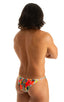 mens extreme micro string bikini tiny swimsuit by skinz swimwear in Semi Sheer Hibiscus Print on Mesh; Stuffit Pouch Half Back Swimsuit in Semi Sheer Hibiscus P