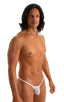 mens extreme micro string bikini tiny swimsuit by skinz swimwear in Semi Sheer White Peep Show; Stuffit Pouch Half Back Swimsuit in Semi Sheer White Peep Show 2