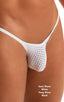 mens extreme micro string bikini tiny swimsuit by skinz swimwear in Semi Sheer White Peep Show; Stuffit Pouch Half Back Swimsuit in Semi Sheer White Peep Show 2