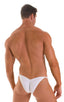 mens micro bikini swimsuit with tiny puckered butt in sheer White Powernet; Micro Pouch - Puckered Back - Rio Bikini in White Powernet, Front View; Micro Pouch