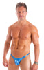 Mens Micro Fitted Pouch and Rear Bikini Swimsuit in Ice Karma Electric Blue 1; Mens Micro Fitted Pouch and Rear Bikini Swimsuit in Ice Karma Electric Blue 2; Me