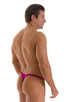 mens micro pouch thong back sexy swimsuit in swimwear fabric Magenta; Stuffit Pouch Thong in Magenta, Rear View; Stuffit Pouch Thong in Magenta, Front Alternati