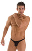 mens micro pouch thong back sexy swimsuit in swimwear fabric sheer Black; Stuffit Pouch Thong in Super ThinSKINZ Black, Rear View; Stuffit Pouch Thong in Super