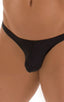 mens micro pouch thong back sexy swimsuit in swimwear fabric sheer Black; Stuffit Pouch Thong in Super ThinSKINZ Black, Rear View; Stuffit Pouch Thong in Super