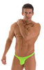 mens micro pouch thong back sexy swimsuit in swimwear fabric sheer Neon Lime; Stuffit Pouch Thong in ThinSKINZ Neon Lime, Front View; Stuffit Pouch Thong in Thi