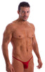 mens micro pouch bikini swimsuit with tiny puckered butt in Ruby Red 1; Micro Pouch - Puckered Back - Rio Bikini in Ruby Red 2; Micro Pouch - Puckered Back - Ri