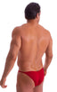 mens micro pouch bikini swimsuit with tiny puckered butt in Ruby Red 1; Micro Pouch - Puckered Back - Rio Bikini in Ruby Red 2; Micro Pouch - Puckered Back - Ri
