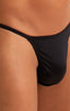 mens smooth pouch string side t back thong sexy swimsuit bikini in Black; Smooth Pouch Skinny Sides Swim Thong in Black, Rear View; Smooth Pouch Skinny Sides Sw