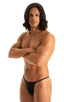 mens smooth pouch string side t back thong sexy swimsuit bikini in Black; Smooth Pouch Skinny Sides Swim Thong in Black, Rear View; Smooth Pouch Skinny Sides Sw