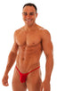 mens micro g string sexy swimsuit bikini in best seller skinz swimwear sheer red; Stuffit Pouch G String Swimsuit in ThinSKINZ Red - Semi Sheer, Rear View; Stuf
