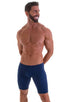 Fitted Pouch Lycra Shorts in Navy Blue, Front View; Fitted Pouch Lycra Shorts in Navy Blue, Rear View; Fitted Pouch Lycra Shorts in Navy Blue, Front Alternative