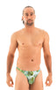 mens micro pouch bikini swimsuit brief skinz speedo swimwear in Palm print; Smooth Front Bikini in Green Palm print