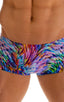 mens swimwear best seller square cut boxer style swimsuit in Illumine; Extreme Low Square Cut Swim Trunks in Illumine, Rear View; Extreme Low Square Cut Swim Tr