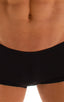 mens swimwear square cut boxer style swimsuit in Super ThinSKINZ Black; Extreme Low Square Cut Swim Trunks in Super ThinSKINZ Black, Rear View; Extreme Low Squa