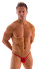 mens micro bikini swimsuit with tiny scrunchie butt in Metallic Volcano Red; Micro Pouch - Puckered Back - Rio Bikini in Metallic Mystique Volcano Red, Rear Vie