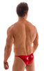 mens micro bikini swimsuit with tiny scrunchie butt in Metallic Volcano Red; Micro Pouch - Puckered Back - Rio Bikini in Metallic Mystique Volcano Red, Rear Vie