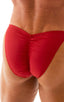 mens posing suit with fitted pouch and fitted puckered butt bodybuilder bikini in ruby red; Fitted Pouch - Puckered Back - Bikini in Ruby 2; Fitted Pouch - Puck