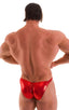 mens posing suit with fitted pouch and fitted puckered butt bodybuilder bikini in metallic red; Fitted Pouch - Puckered Back - Posing Suit in Metallic Lipstick