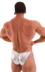 mens posing suit with fitted pouch and fitted puckered butt bodybuilder bikini in metallic silver; Fitted Pouch - Puckered Back - Posing Suit in Liquid Silver,