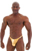 mens most popular competition posing suit in metallic gold NPC IFBB body builder bikini; Posing Suit - Competition Bikini Cut in Liquid Gold, Rear View; Posing