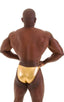 mens most popular competition posing suit in metallic gold NPC IFBB body builder bikini; Posing Suit - Competition Bikini Cut in Liquid Gold, Rear View; Posing