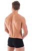 Fitted Pouch - Boxer - Swim Trunks in Semi Sheer ThinSKINZ Black 1; Fitted Pouch - Boxer - Swim Trunks in Semi Sheer ThinSKINZ Black, Rear View; Special Order N