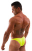 mens sexy bikini fitted pouch scrunchie rear in neon yellow; Posing Suit - Fitted Pouch - Puckered Back in Neon Chartreuse, Rear View; Posing Suit - Fitted Pouc