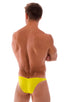 mens sexy bikini fitted pouch scrunchie rear in sunshine yellow; Fitted Pouch Puckered Back Bikini in Sunshine Yellow, Rear View; Fitted Pouch Puckered Back Bik