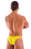 mens sexy bikini fitted pouch scrunchie rear in sunshine yellow; Fitted Pouch Puckered Back Bikini in Sunshine Yellow, Rear View; Fitted Pouch Puckered Back Bik